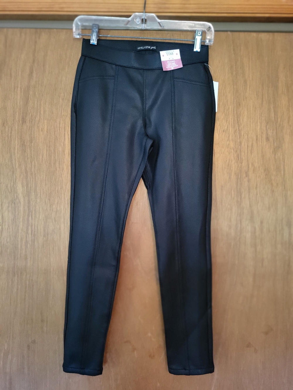 NWT Vanilla Star Black Faux Leather Leggings, Girls 12